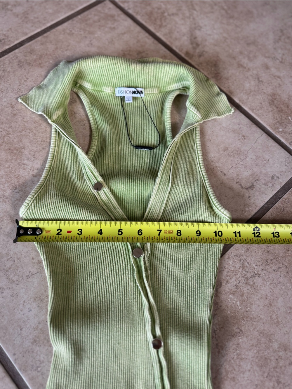 Ribbed V Neck Green Collared Midi Dress - Picture 6 of 8